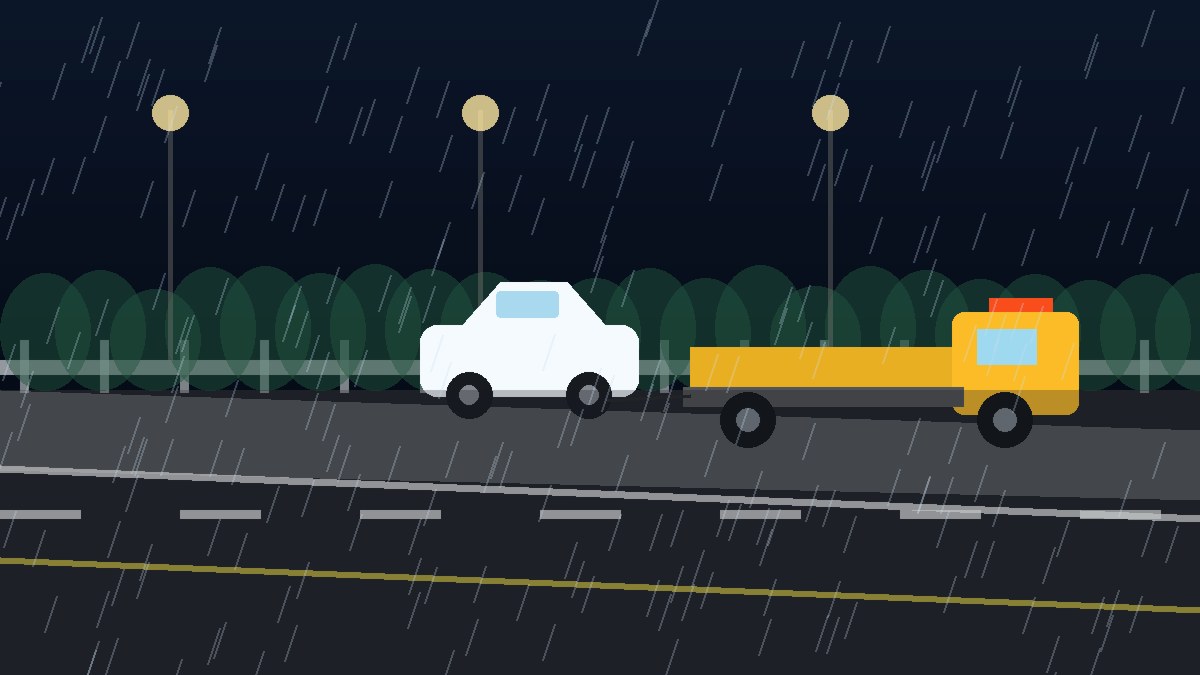 大同暴雨夜拖车救援现场图